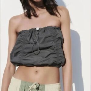 Zara Gray Sleeveless Ruched Crop Top